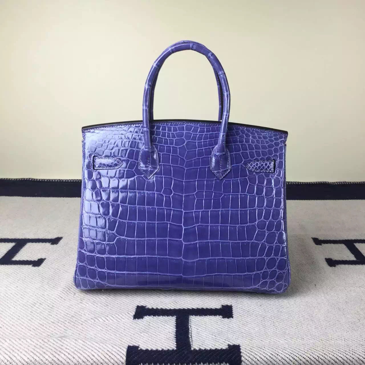 New Fashion Hermes Lavender Purple Crocodile Shiny Leather Birkin Bag30cm