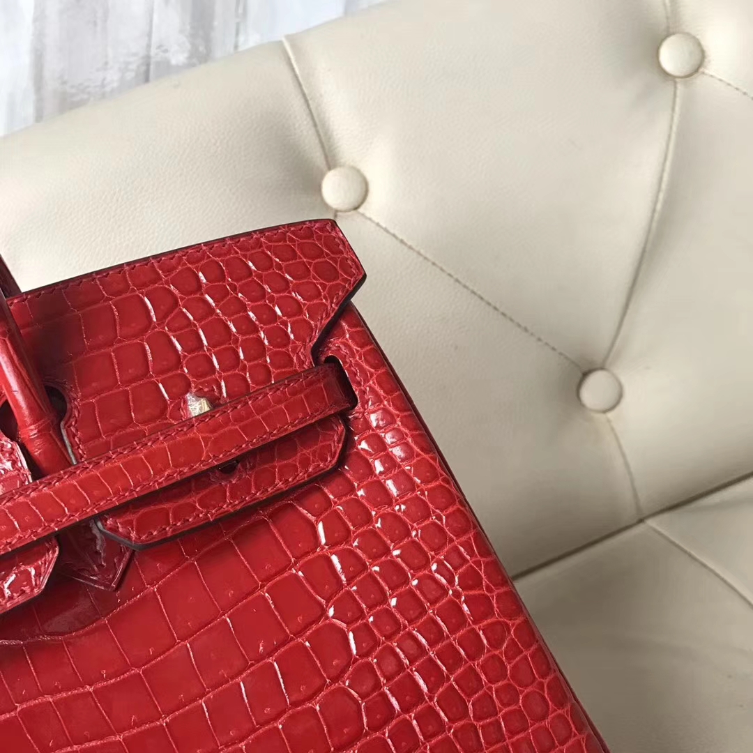 Discount Hermes Shiny Crocodile Leather Birkin25CM Bag in CK95 Braise Gold Hardware