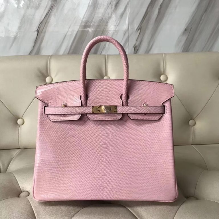 Hermes 1Q Rose Confetti Lizard Leather Birkin 25CM Bag Gold Hardware