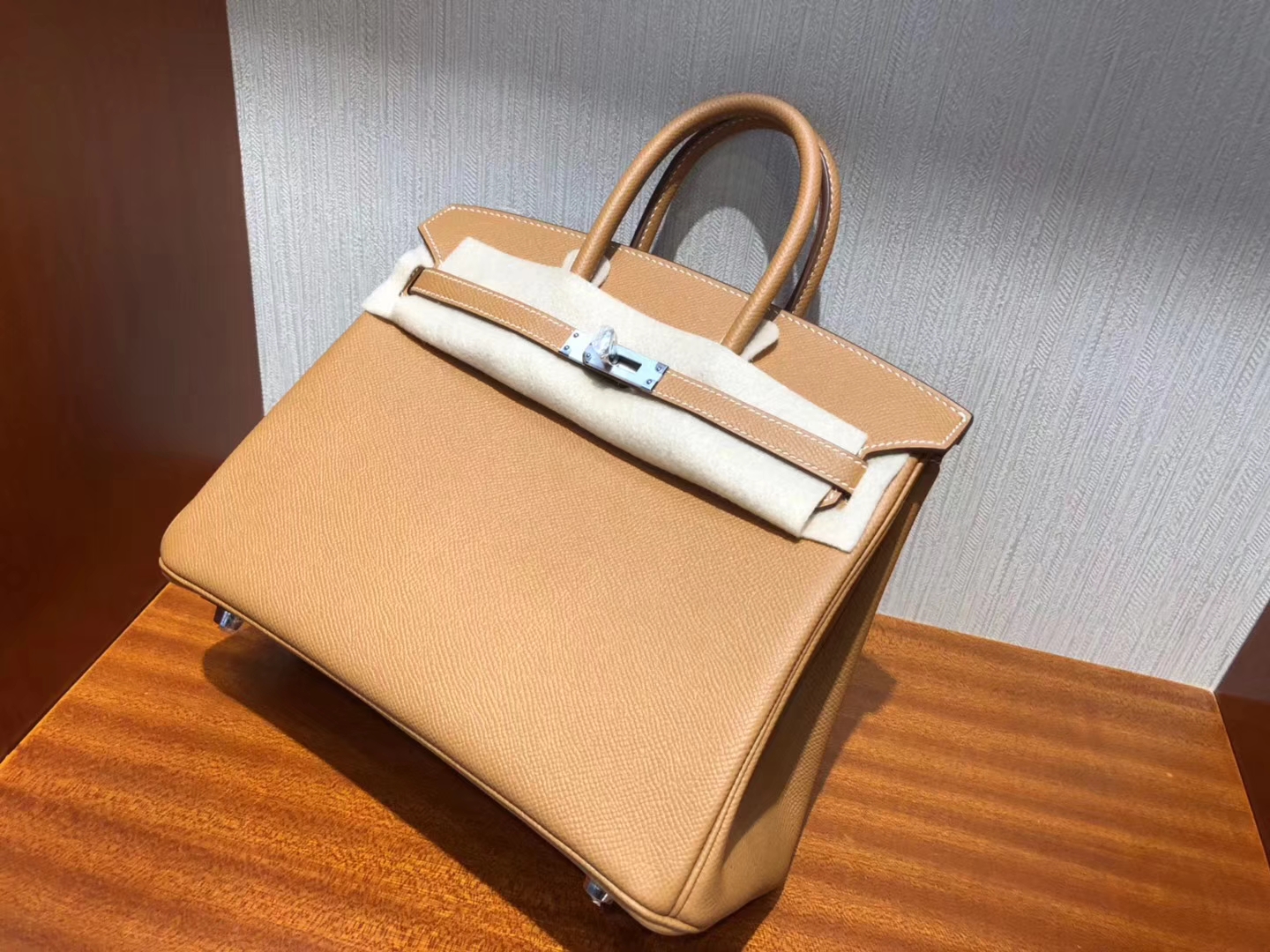 Fashion Hermes CK37 Gold Epsom Calf Leather Birkin Bag25CM Silver Hardware