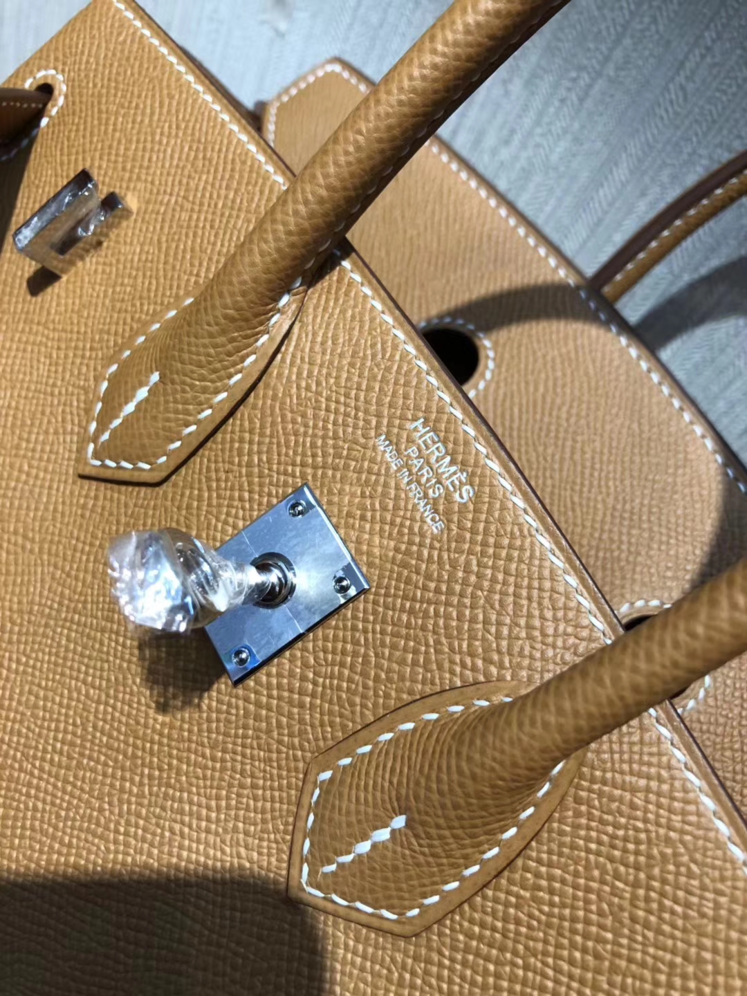 Fashion Hermes CK37 Gold Epsom Calf Leather Birkin Bag25CM Silver Hardware