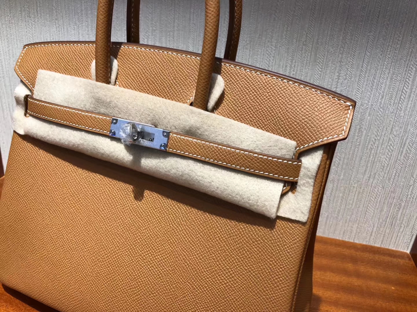 Fashion Hermes CK37 Gold Epsom Calf Leather Birkin Bag25CM Silver Hardware