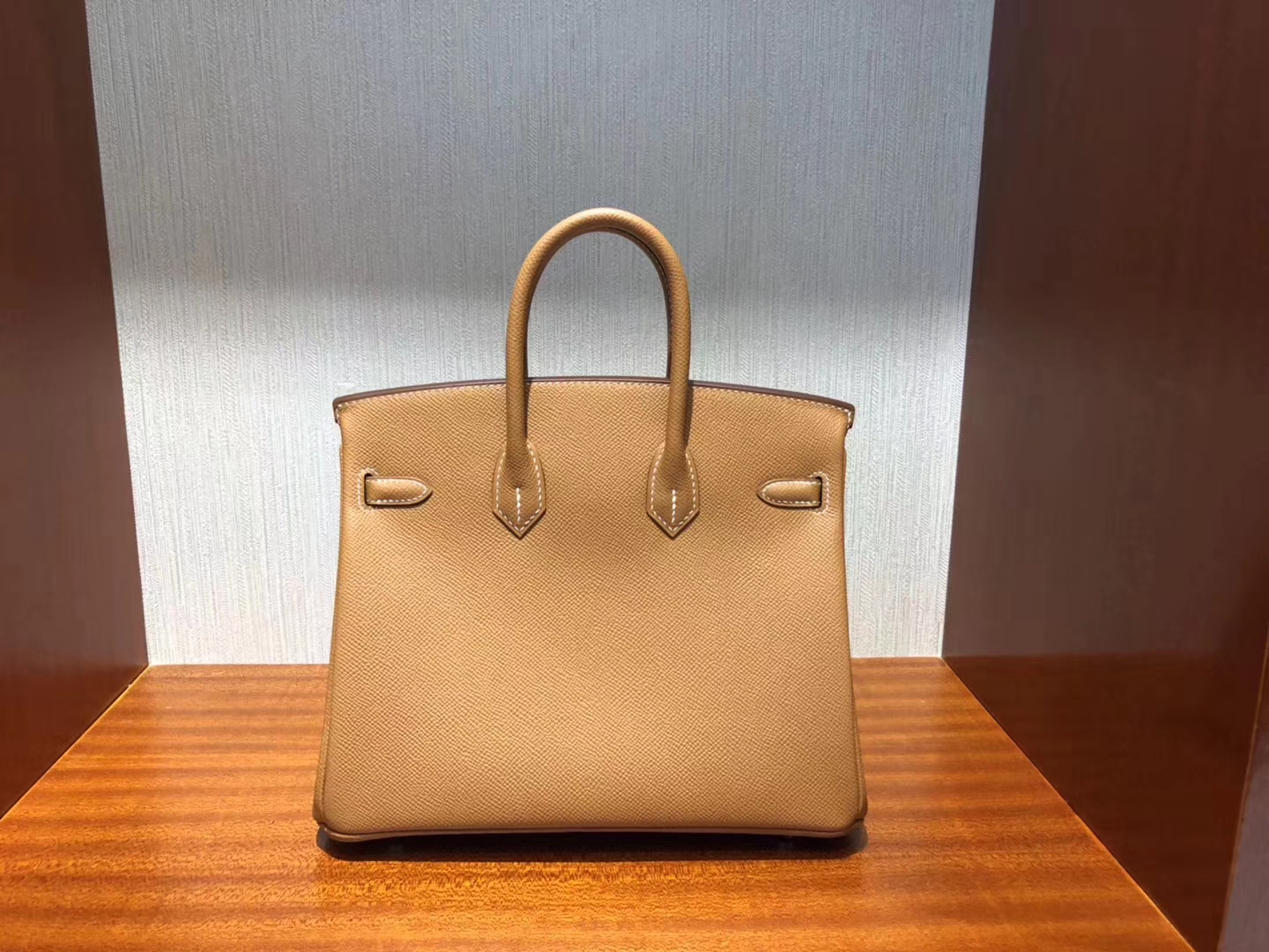 Fashion Hermes CK37 Gold Epsom Calf Leather Birkin Bag25CM Silver Hardware