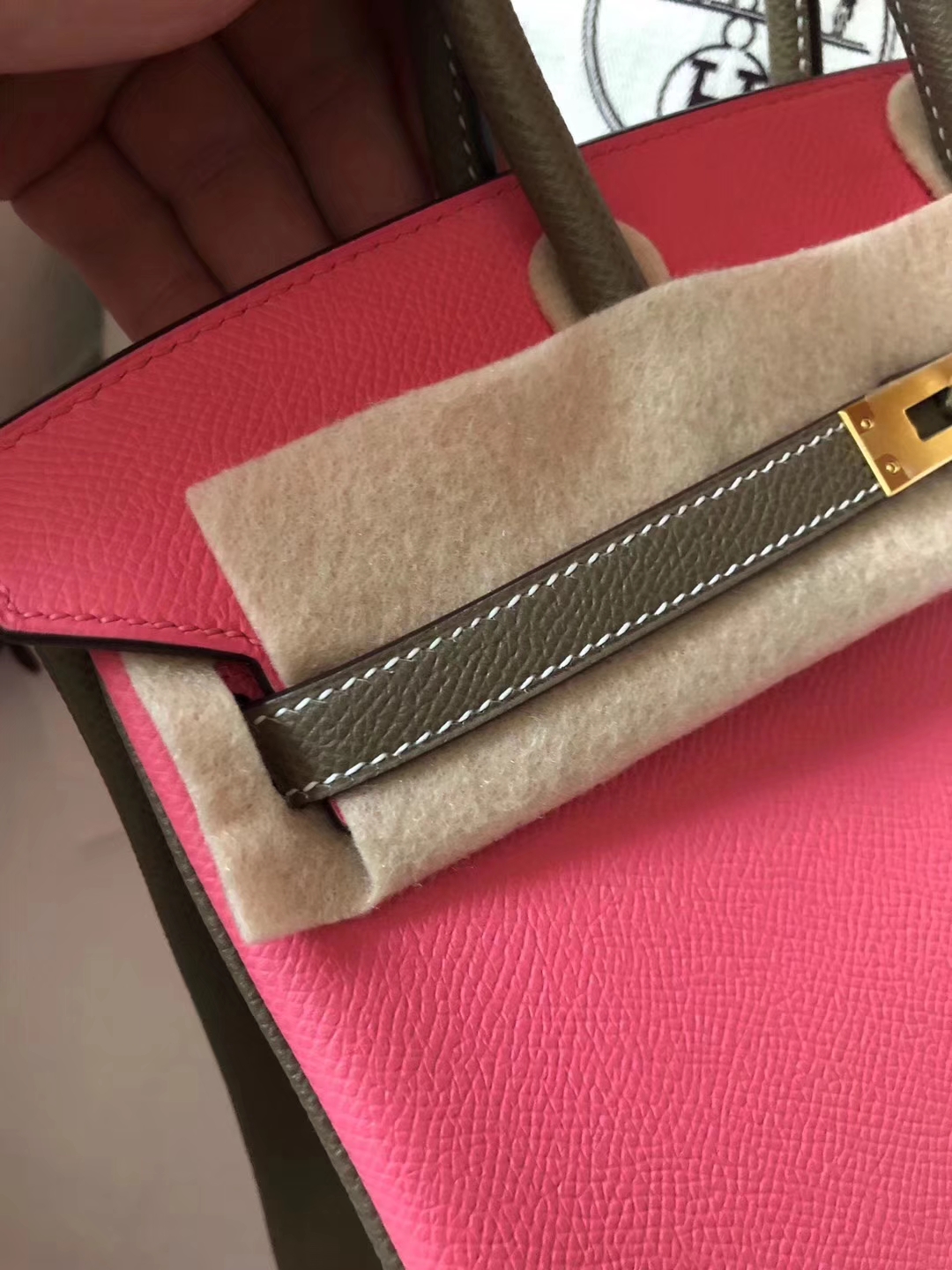 Fashion Hermes Epsom Calf Birkin25CM Handbag in 8W Rose Azalee/CK18 Etoupe Grey