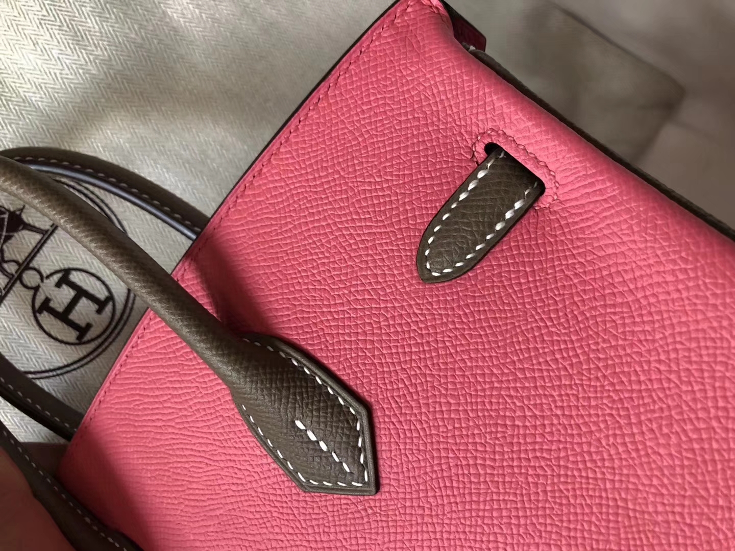 Fashion Hermes Epsom Calf Birkin25CM Handbag in 8W Rose Azalee/CK18 Etoupe Grey