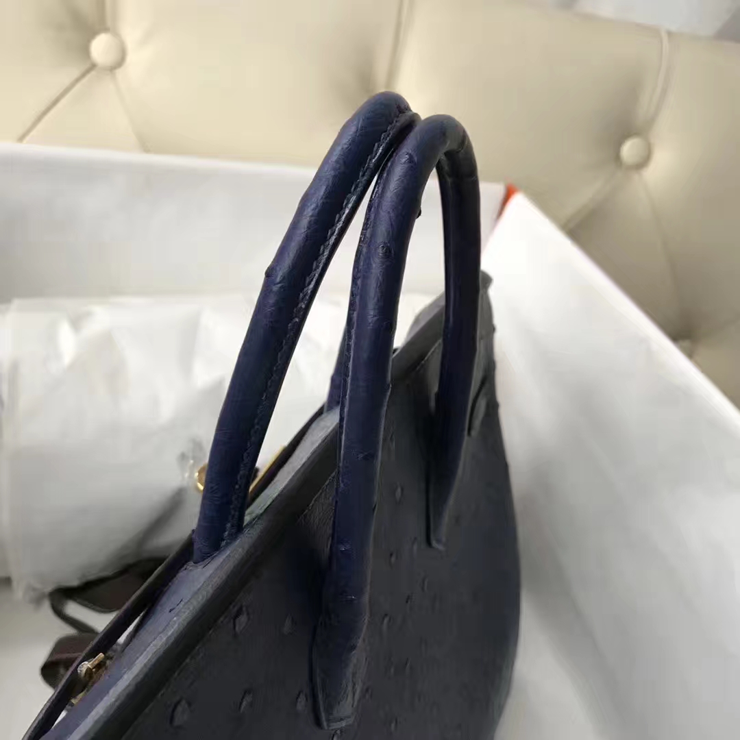 Wholesale Hermes Ostrich Leather Birkin25CM Bag in Dark Blue Gold Hardware