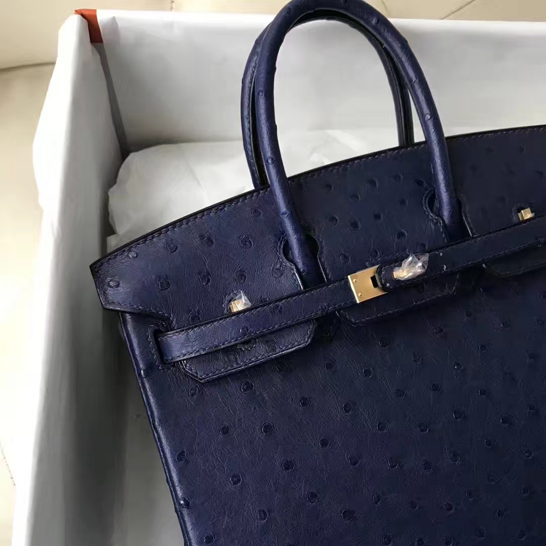 Wholesale Hermes Ostrich Leather Birkin25CM Bag in Dark Blue Gold Hardware