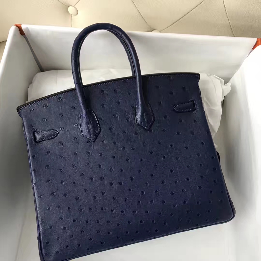 Wholesale Hermes Ostrich Leather Birkin25CM Bag in Dark Blue Gold Hardware