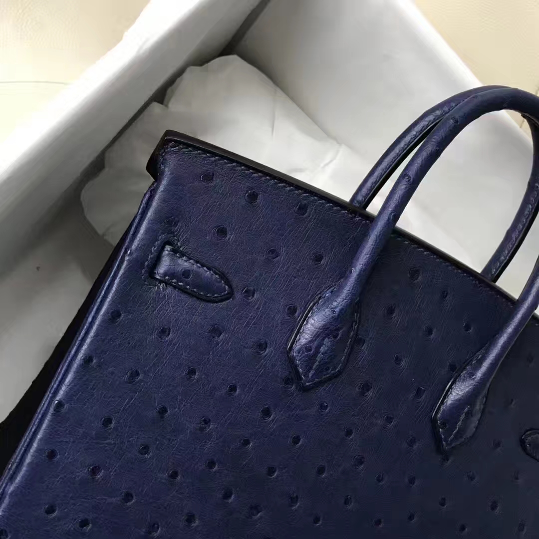 Wholesale Hermes Ostrich Leather Birkin25CM Bag in Dark Blue Gold Hardware