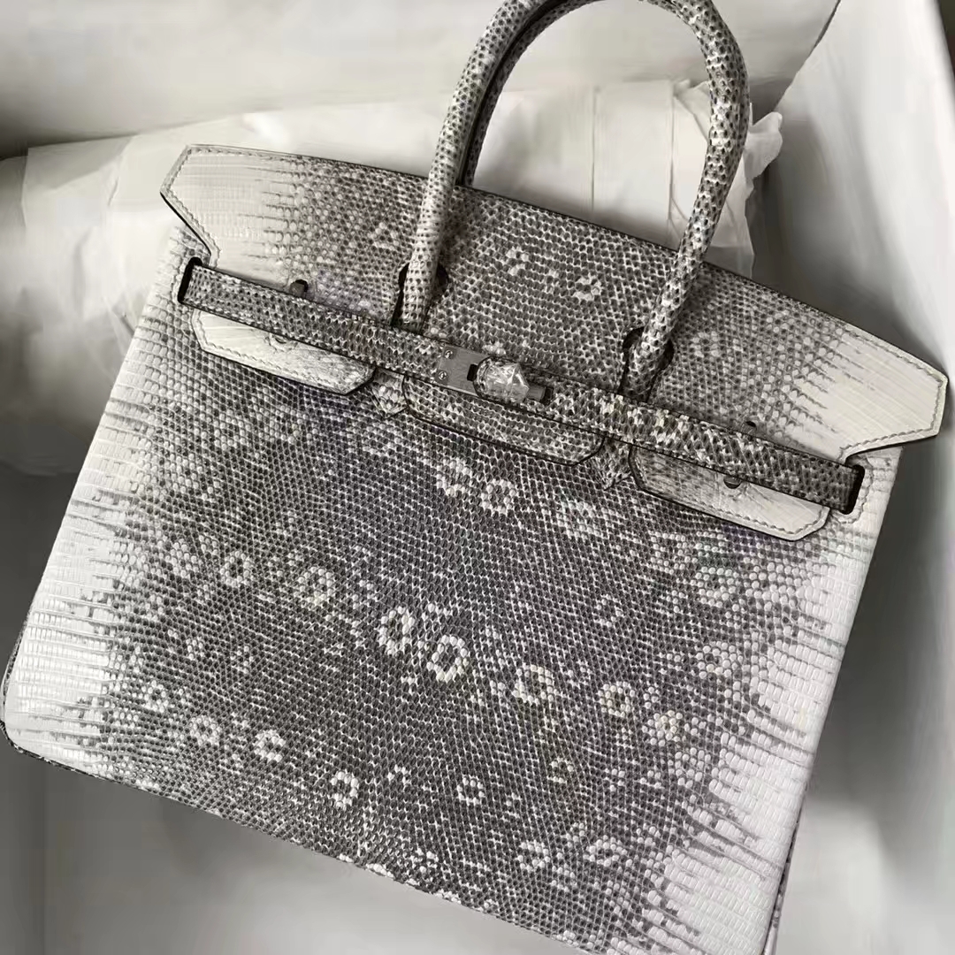 Elegant Hermes 01 Nature Color Lizard Leather Birkin Bag25CM Silver Hardware
