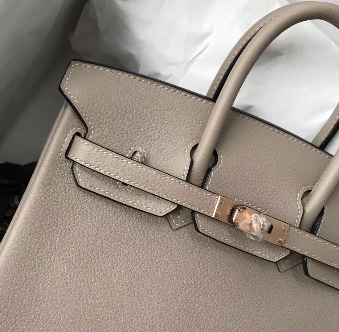 Sale Hermes Togo Calf Birkin25CM Bag in CK81 Gris Tourterelle Rose Gold Hardware