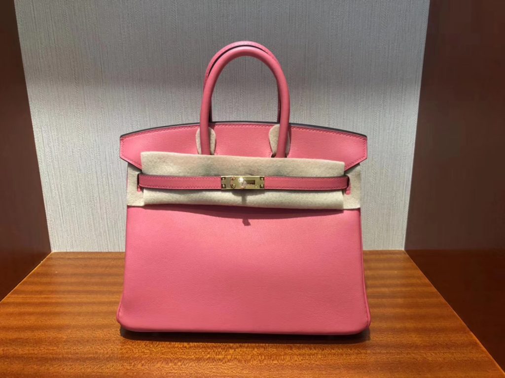 Pretty Hermes 8W Rose Azalee Swift Calf Birkin25CM Handbag Gold Hardware