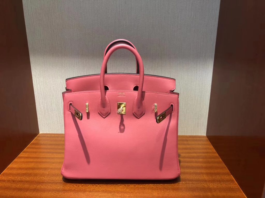 Pretty Hermes 8W Rose Azalee Swift Calf Birkin25CM Handbag Gold Hardware