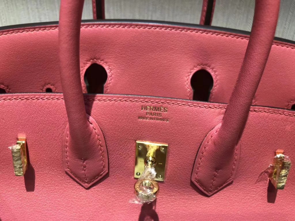Pretty Hermes 8W Rose Azalee Swift Calf Birkin25CM Handbag Gold Hardware