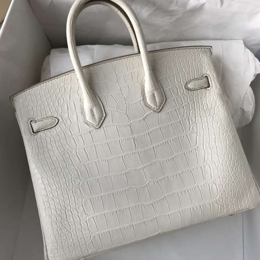 Discount Hermes Matt Crocodile Birkin25CM in 8L Beton White Silver Hardware