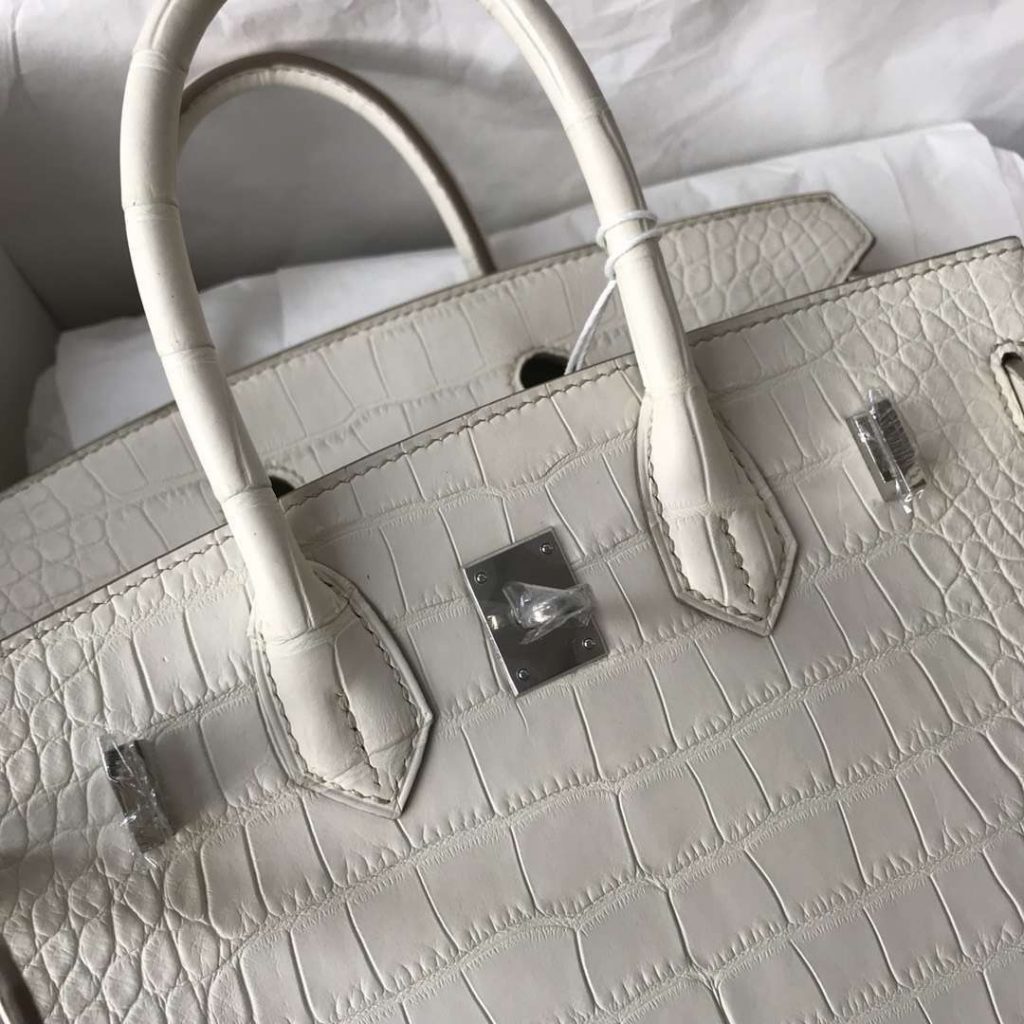 Discount Hermes Matt Crocodile Birkin25CM in 8L Beton White Silver Hardware