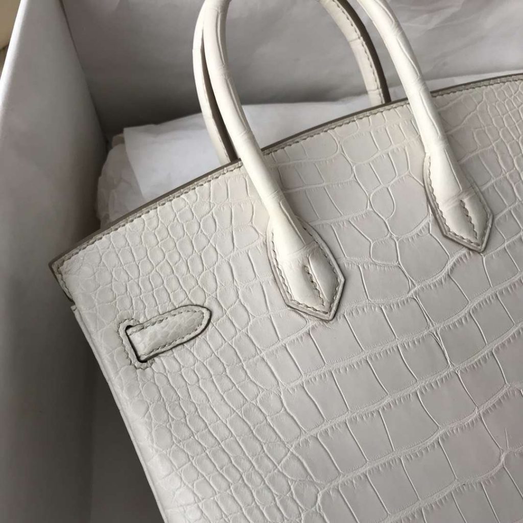 Discount Hermes Matt Crocodile Birkin25CM in 8L Beton White Silver Hardware