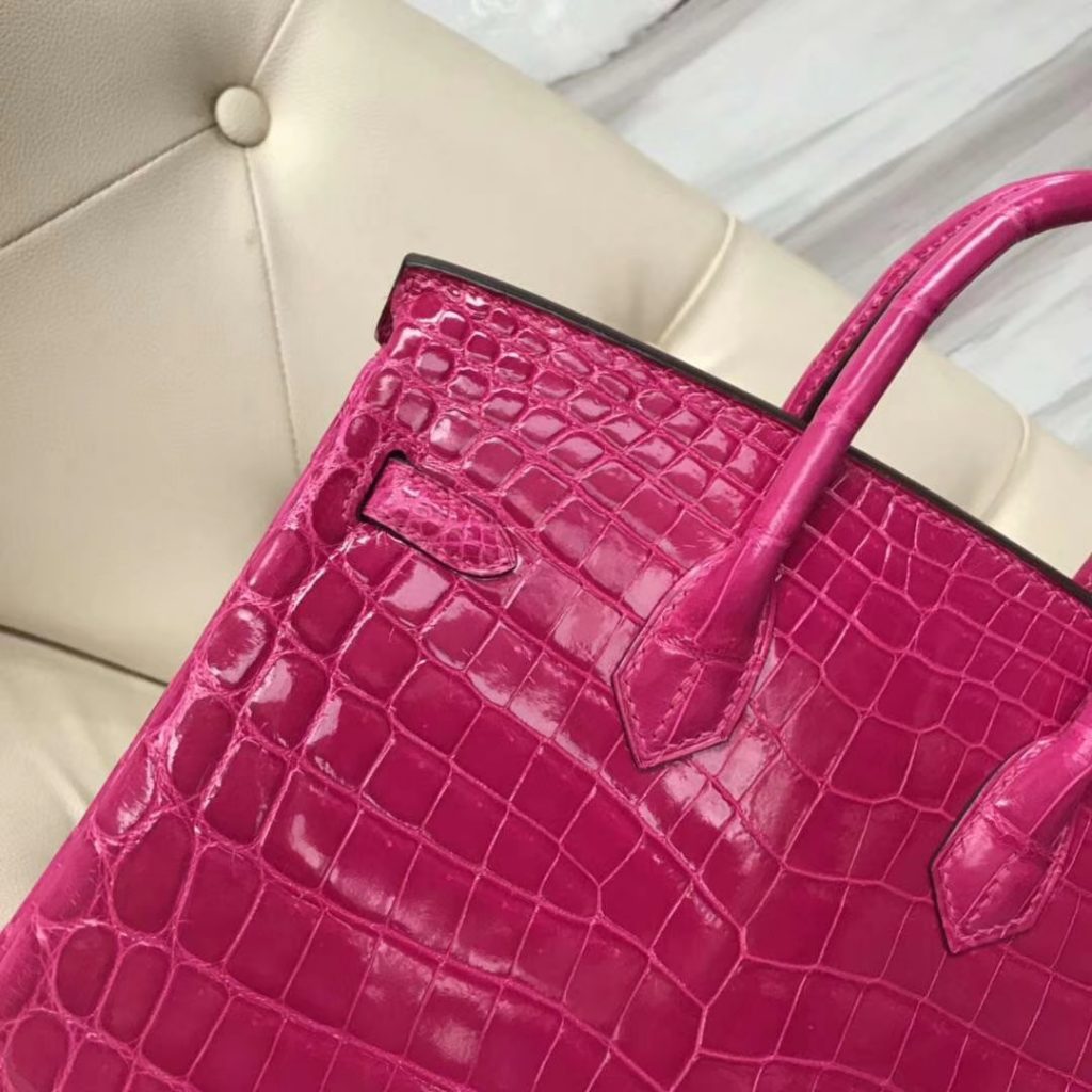 Discount Hermes Shiny Crocodile Birkin25CM Tote Bag in J5 Rose Scheherazade Gold Hardware