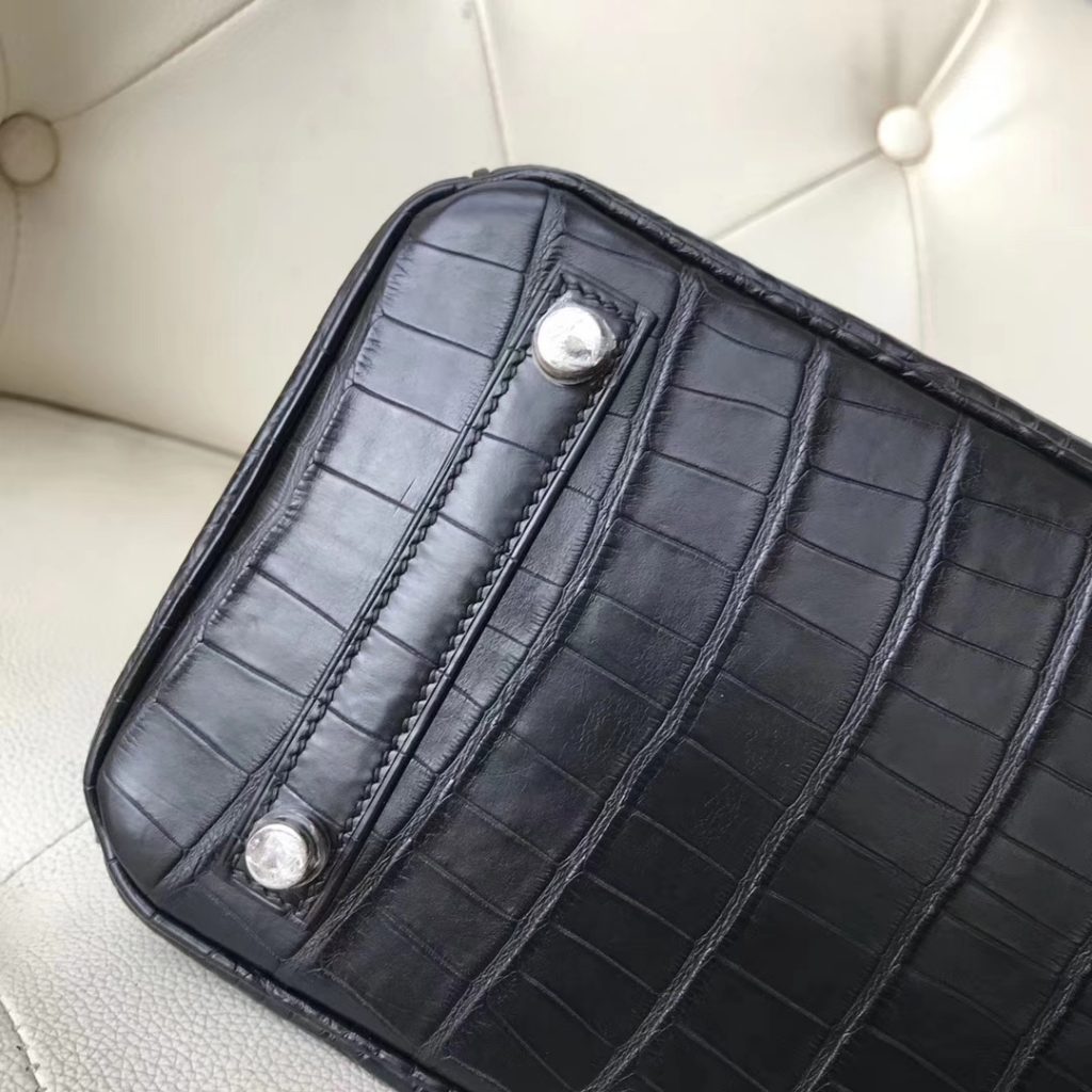 Noble Hermes CK89 Black Matt Crocodile Birkin25CM Tote Bag Silver Hardware