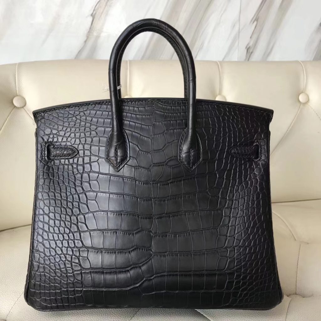 Noble Hermes CK89 Black Matt Crocodile Birkin25CM Tote Bag Silver Hardware