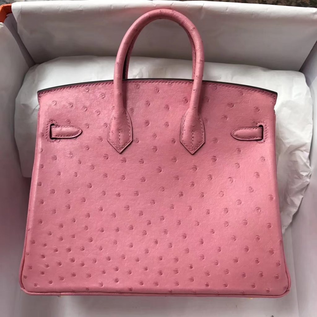 Pretty Hermes 1Q Rose Confetti Ostrich Leather Birkin Bag25CM Gold Hardware