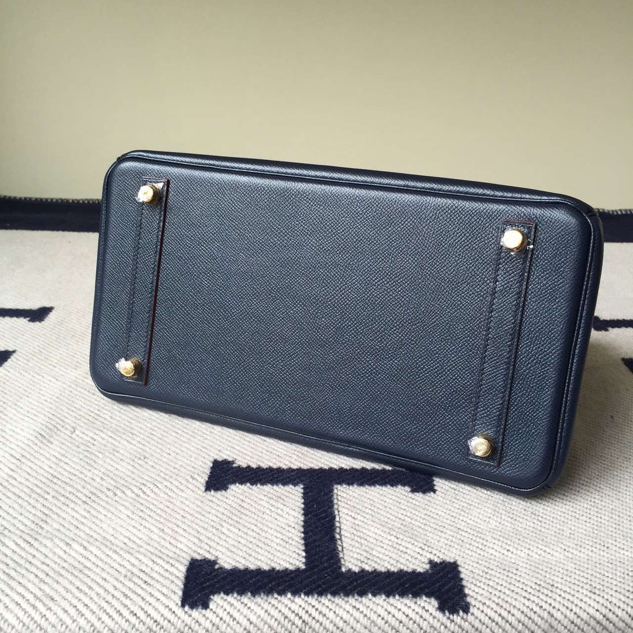 Wholesale Hermes 7K Blue Saphir Epsom Leather Birkin30cm with Red Rim