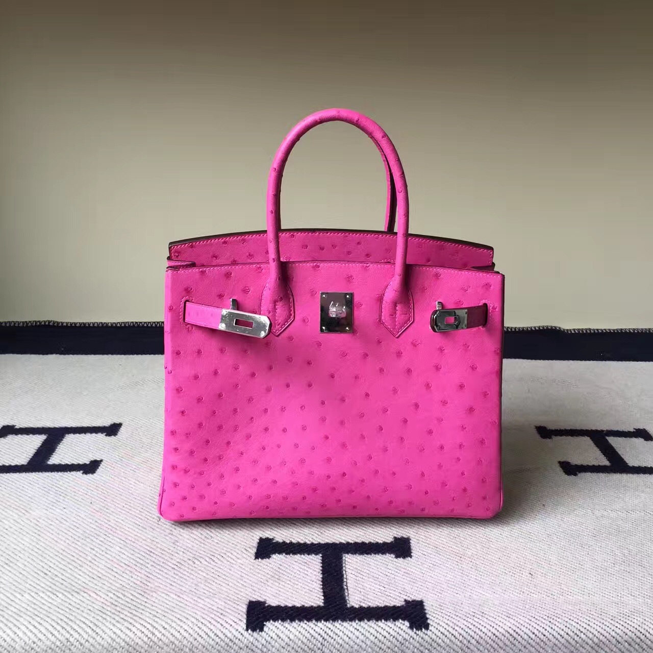 Wholesale Hermes E5 Rose Tyrien Ostrich Leather Birkin30cm Bag