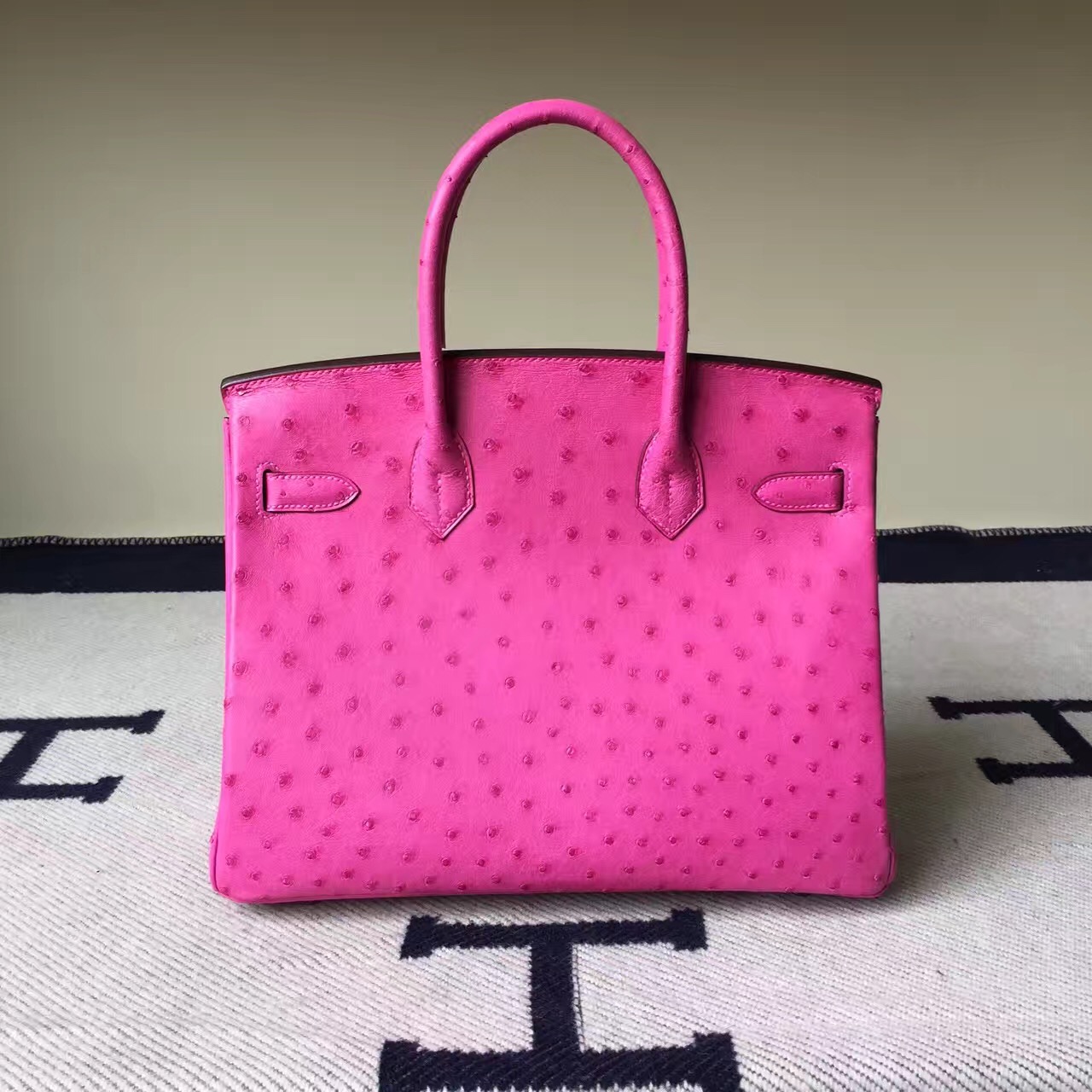 Wholesale Hermes E5 Rose Tyrien Ostrich Leather Birkin30cm Bag