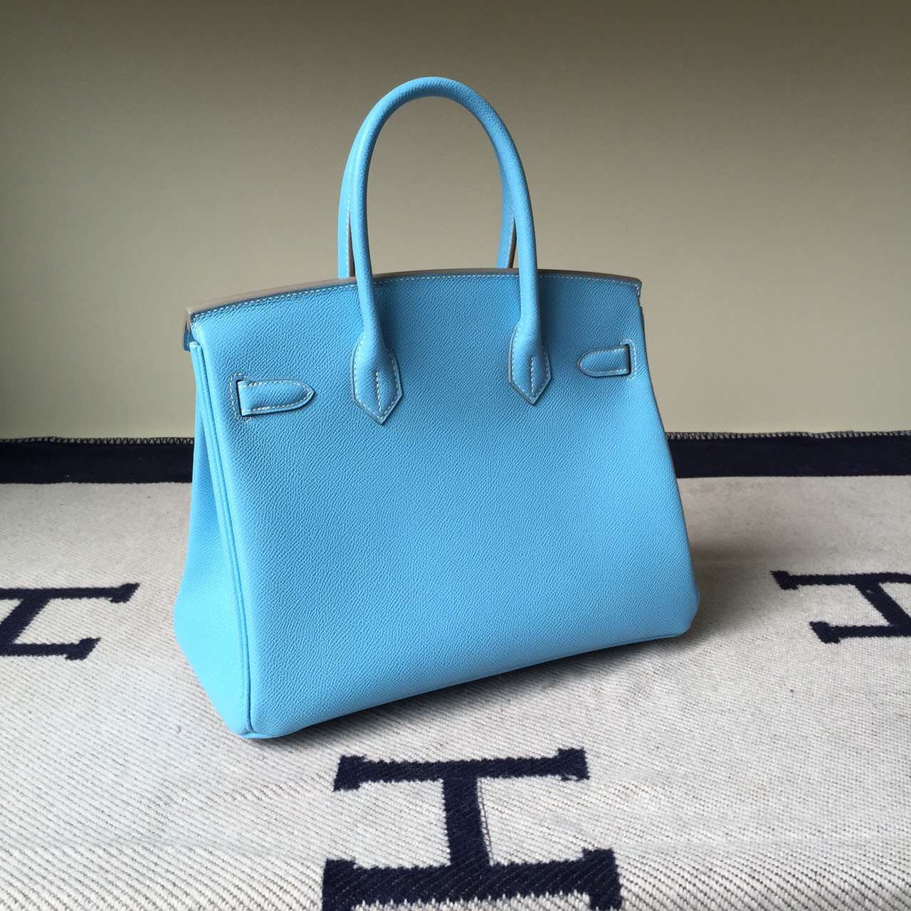 New Fashion Hermes Birkin30cm Bag in 7N Sky Blue Epsom Leather