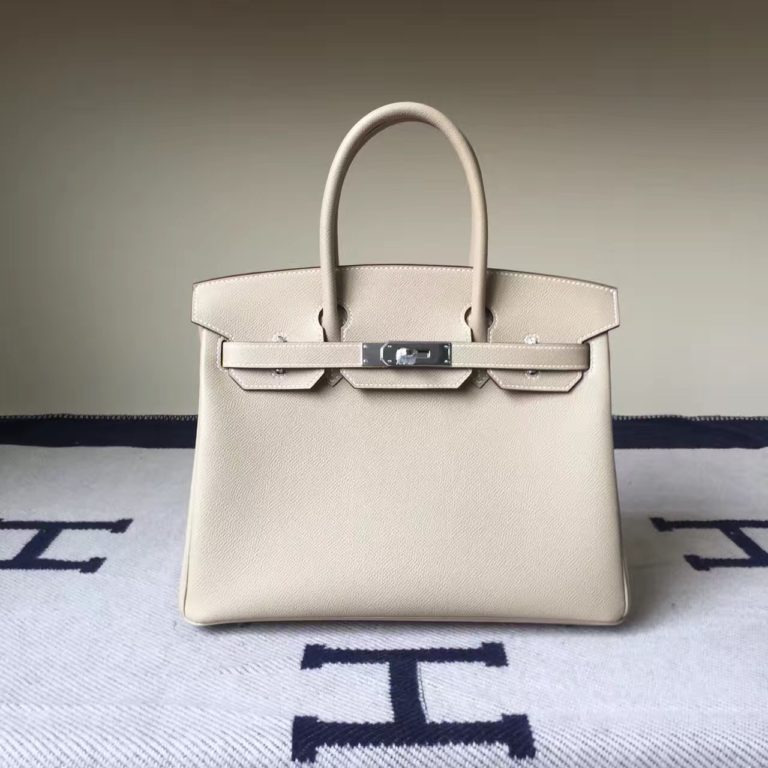 Hand Stitching Hermes 82 Sand Grey Epsom Calfskin Leather Birkin Bag 30cm