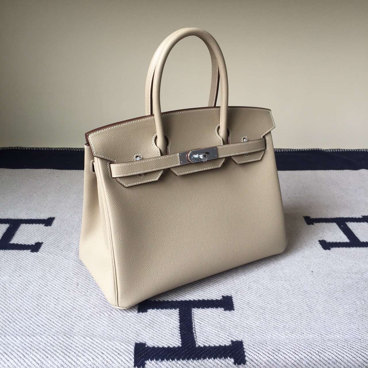 Hand Stitching Hermes 82 Sand Grey Epsom Calfskin Leather Birkin Bag30cm