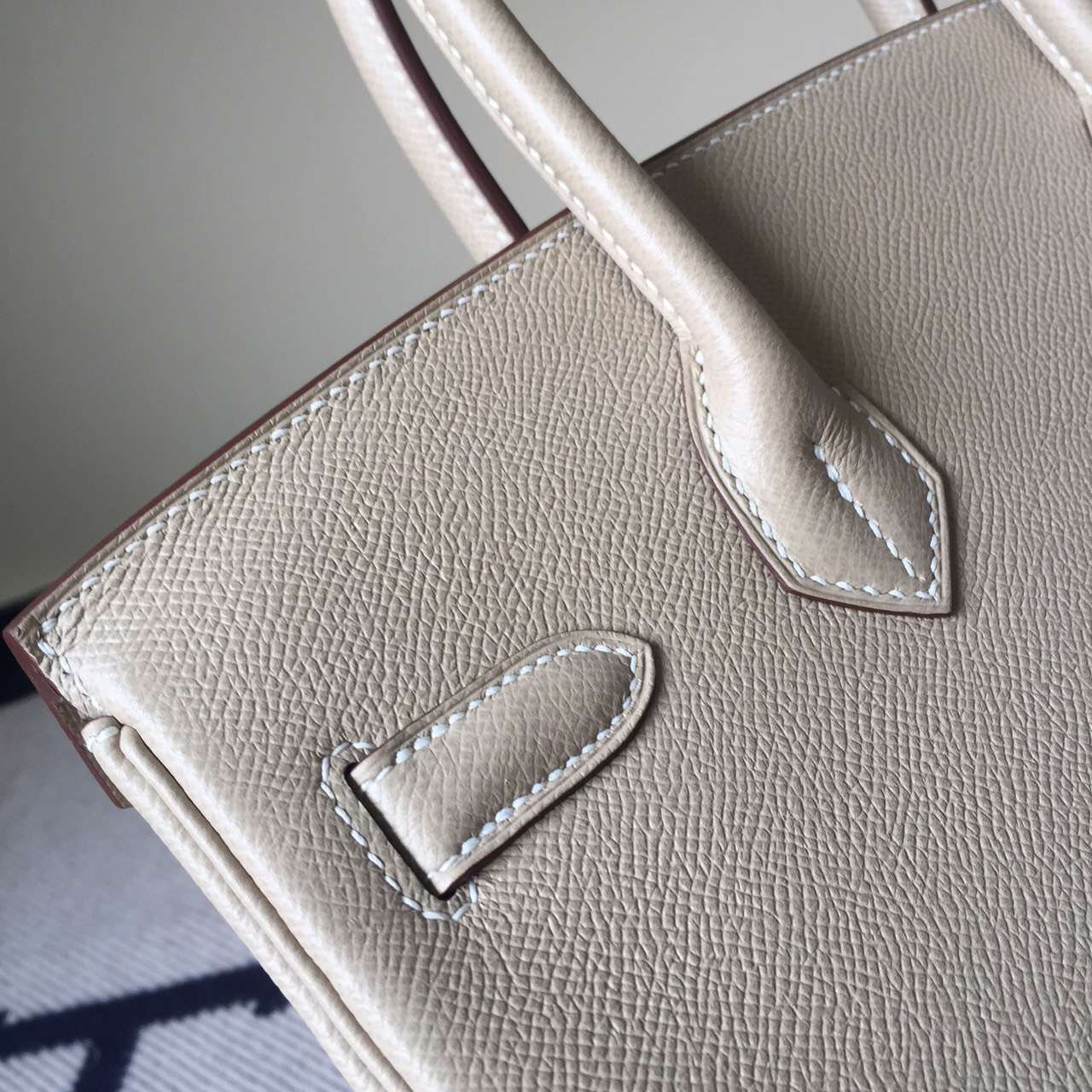Hand Stitching Hermes 82 Sand Grey Epsom Calfskin Leather Birkin Bag30cm