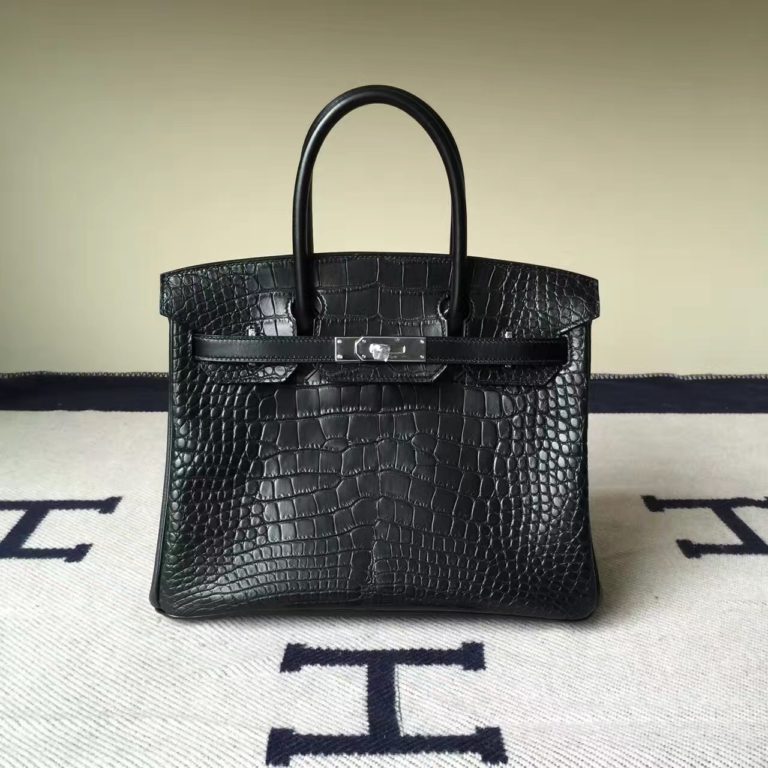 Hermes Black Crocodile Leather&Togo&Box Calf Leather Birkin 30cm
