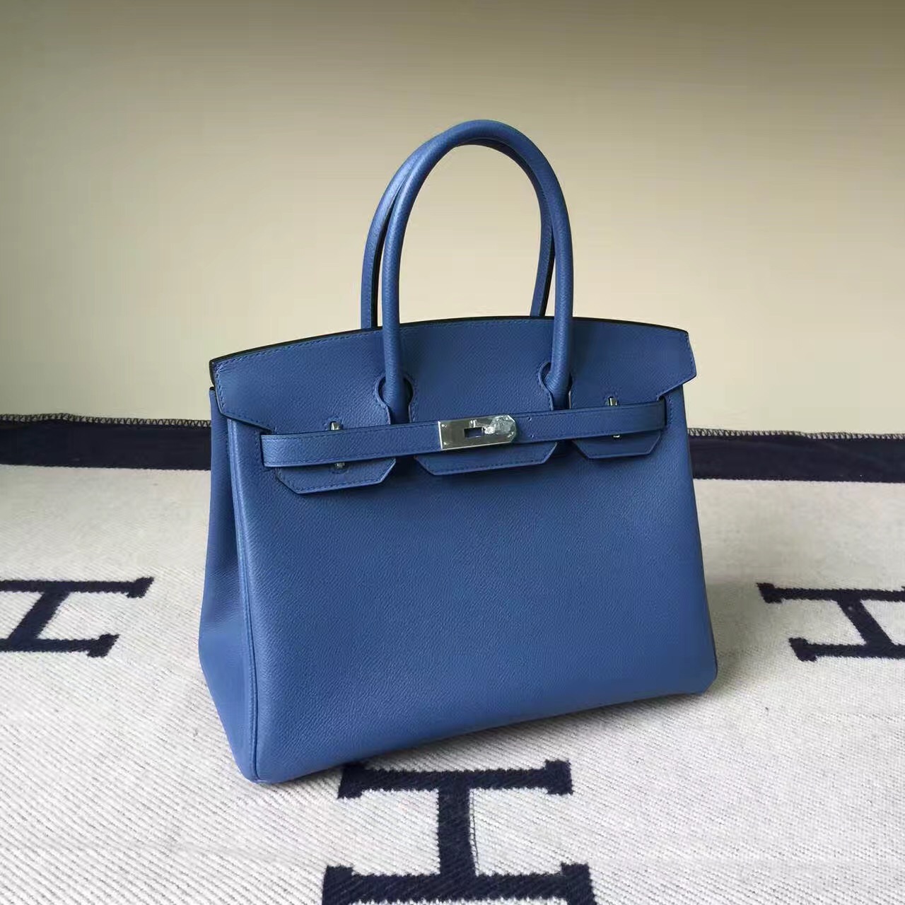 New Arrival Hermes Birkin Bag30cm in R2 Agate Blue Epsom Leather