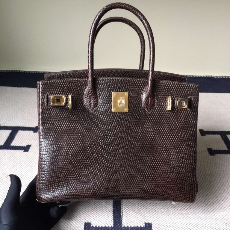 Womens Handbag Hermes Chocolate Lizard Leather Birkin Bag 30cm
