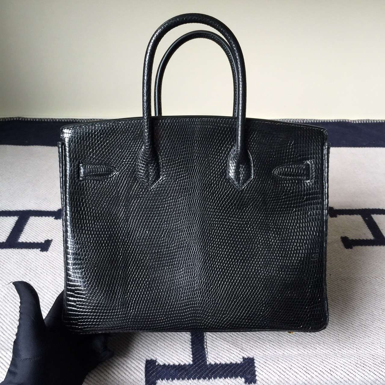 Wholesale Hermes CK89 Black Lizard Shiny Leather Birkin30cm Women&#8217;s Bag