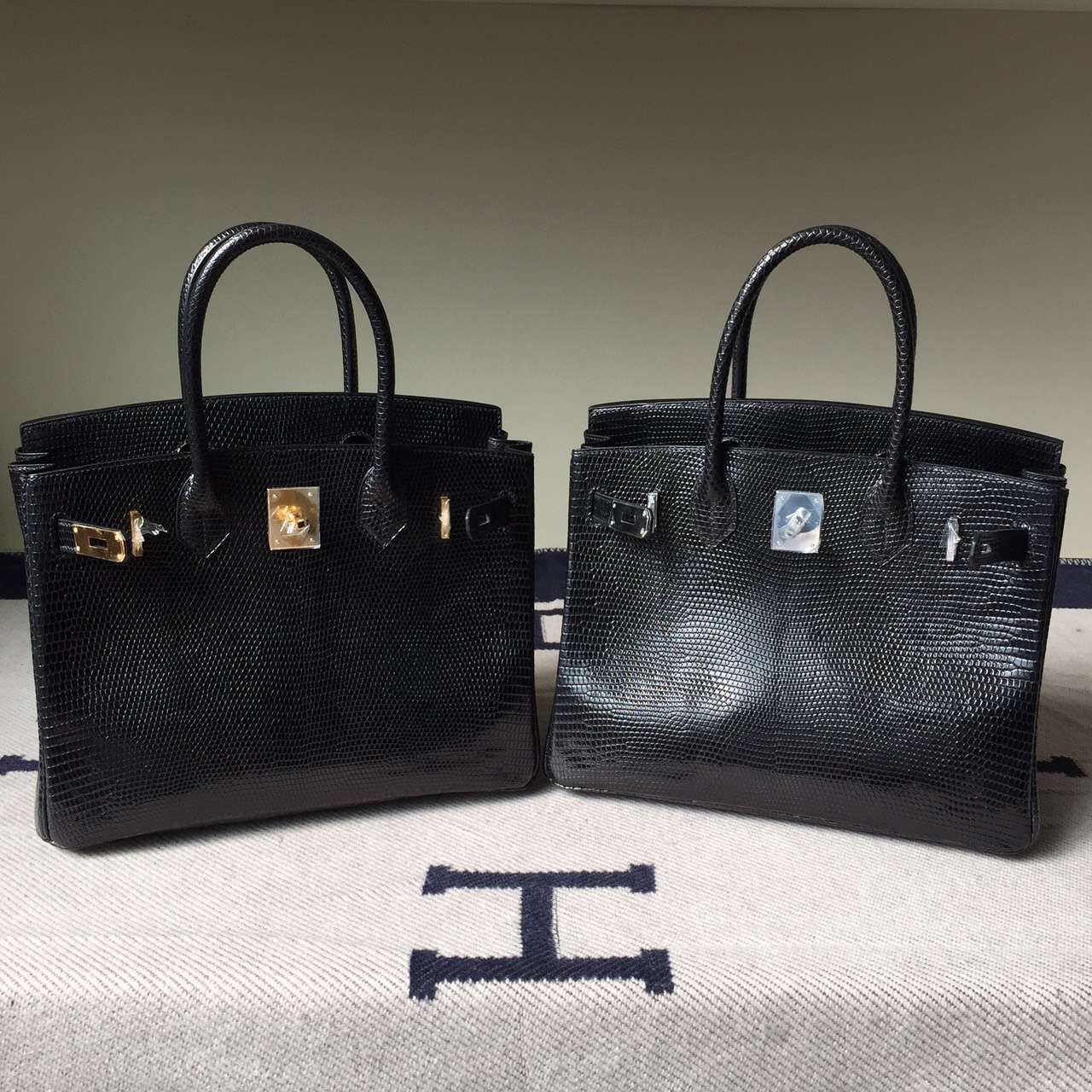 Wholesale Hermes CK89 Black Lizard Shiny Leather Birkin30cm Women&#8217;s Bag