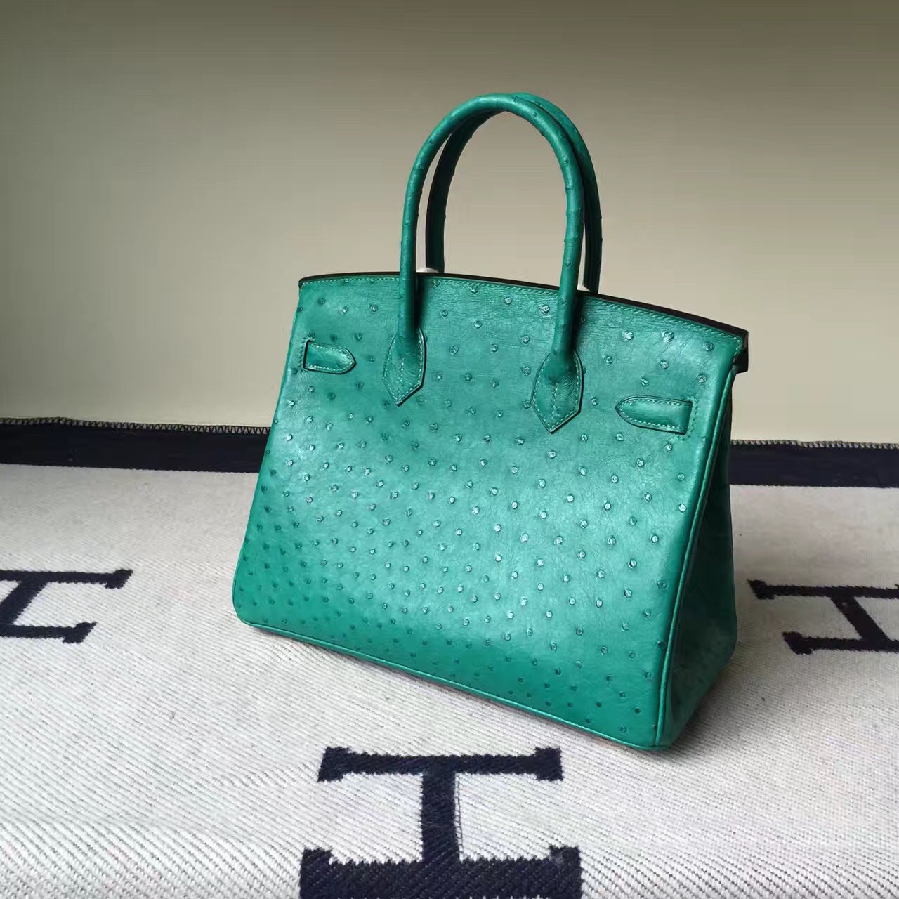 New Arrival Hermes Mint Green Ostrich Leather Birkin Bag30cm