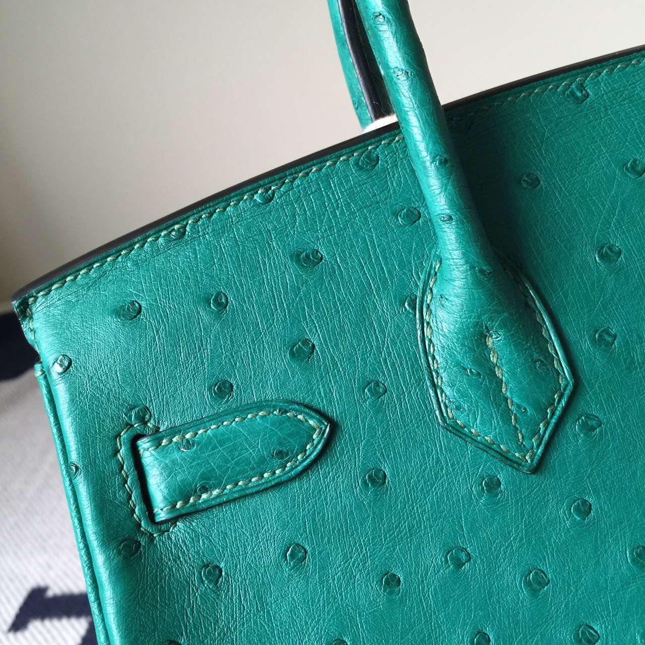 New Arrival Hermes Mint Green Ostrich Leather Birkin Bag30cm