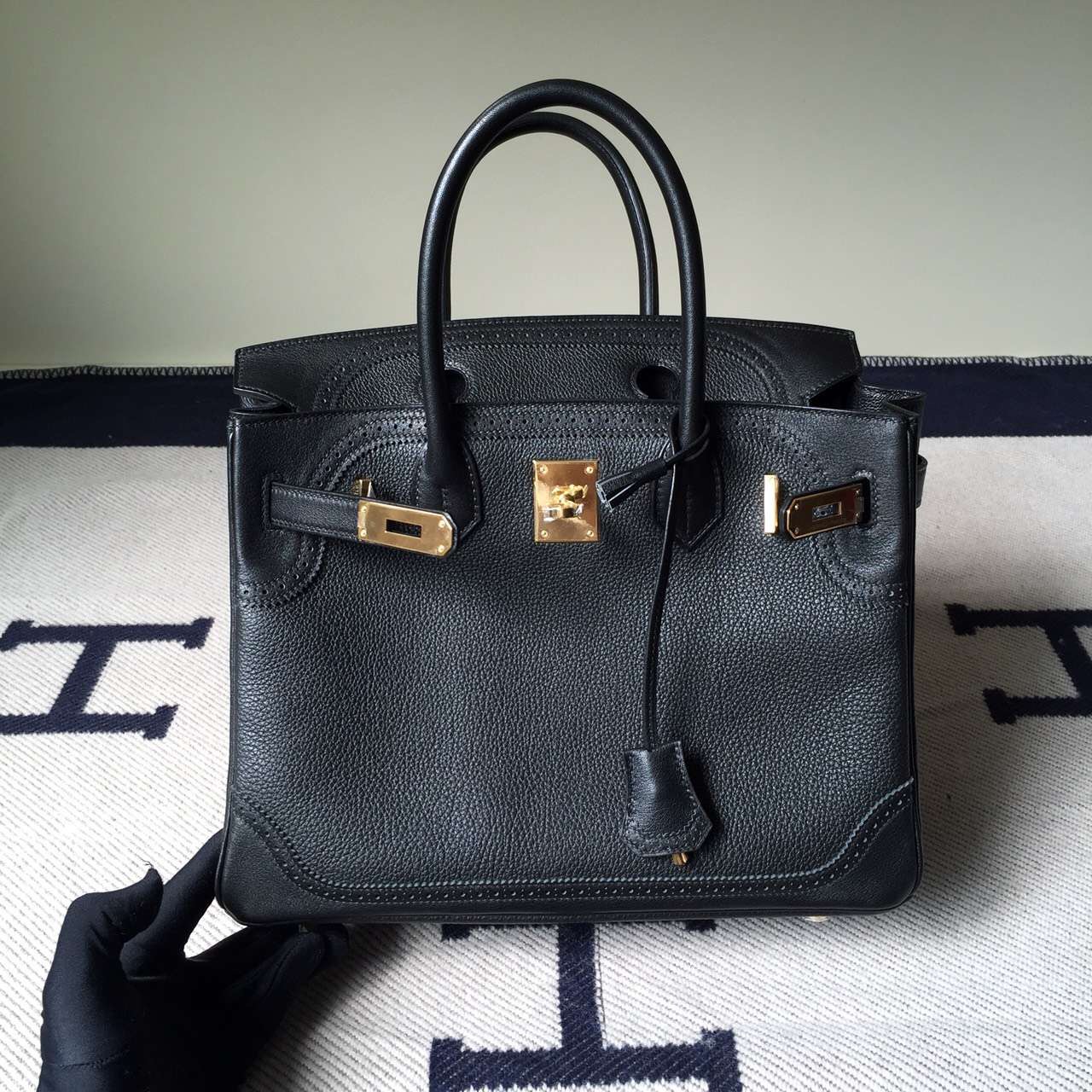 Wholesale Hermes Black Togo Leather&#038;Swift Leather Ghillies Birkin Bag 30cm