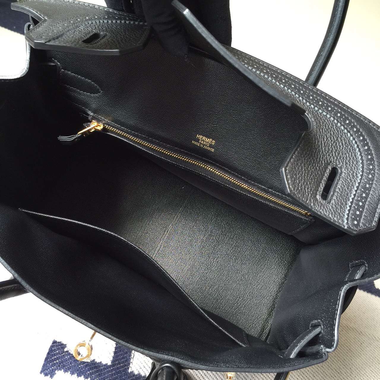 Wholesale Hermes Black Togo Leather&#038;Swift Leather Ghillies Birkin Bag 30cm