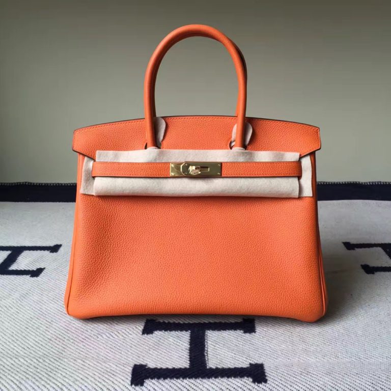 On Hermes Togo Leather Birkin Bag 30cm in Classic Orange