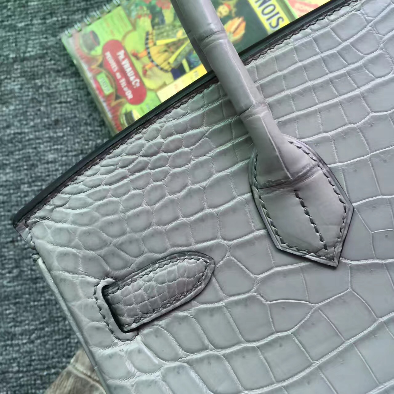 On Sale Hermes Crocodile Matt Leather Birkin Bag 30cm in Galaxy Grey