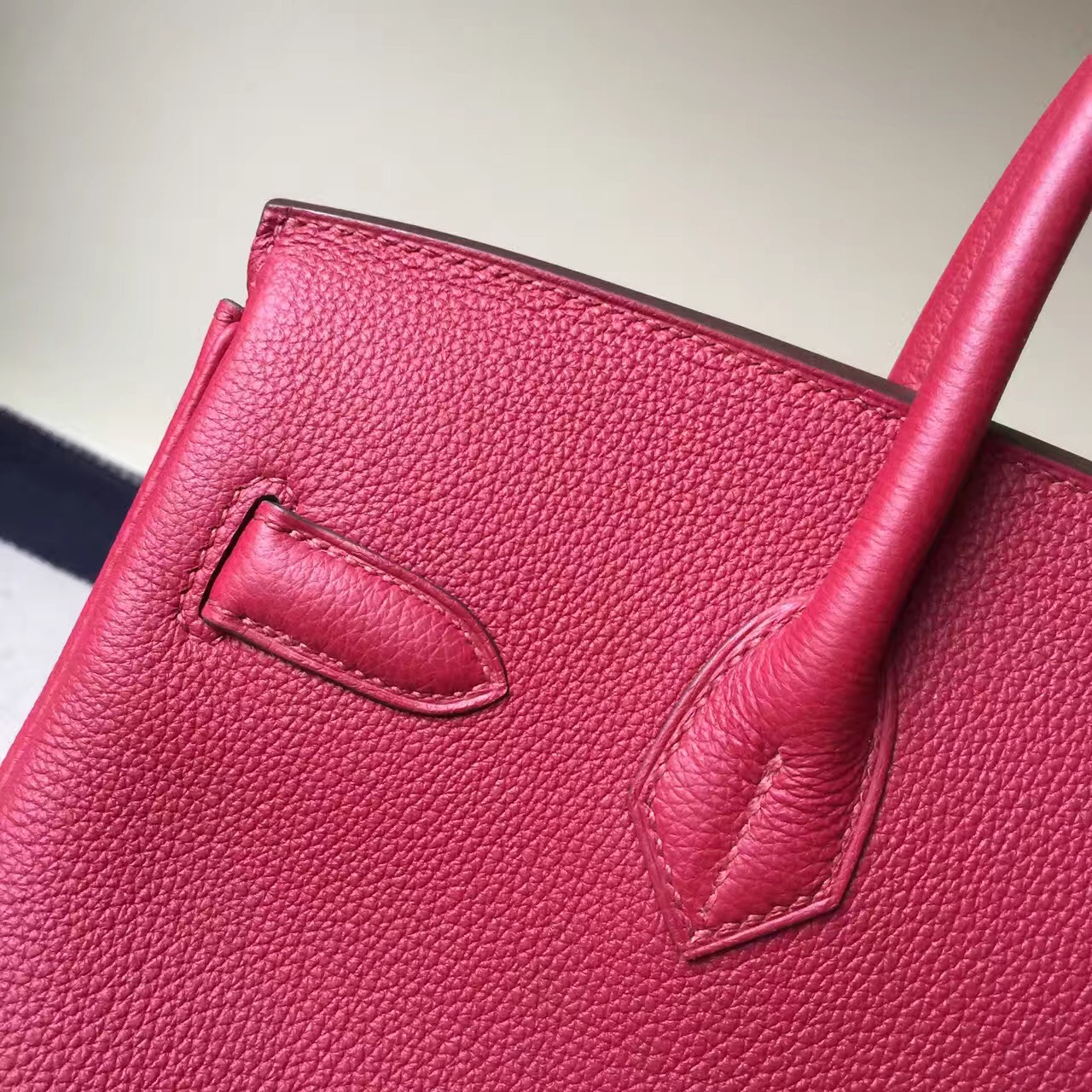 Hand Stitching Hermes Birkin 30cm Bag in K1 Guava Red Togo Leather