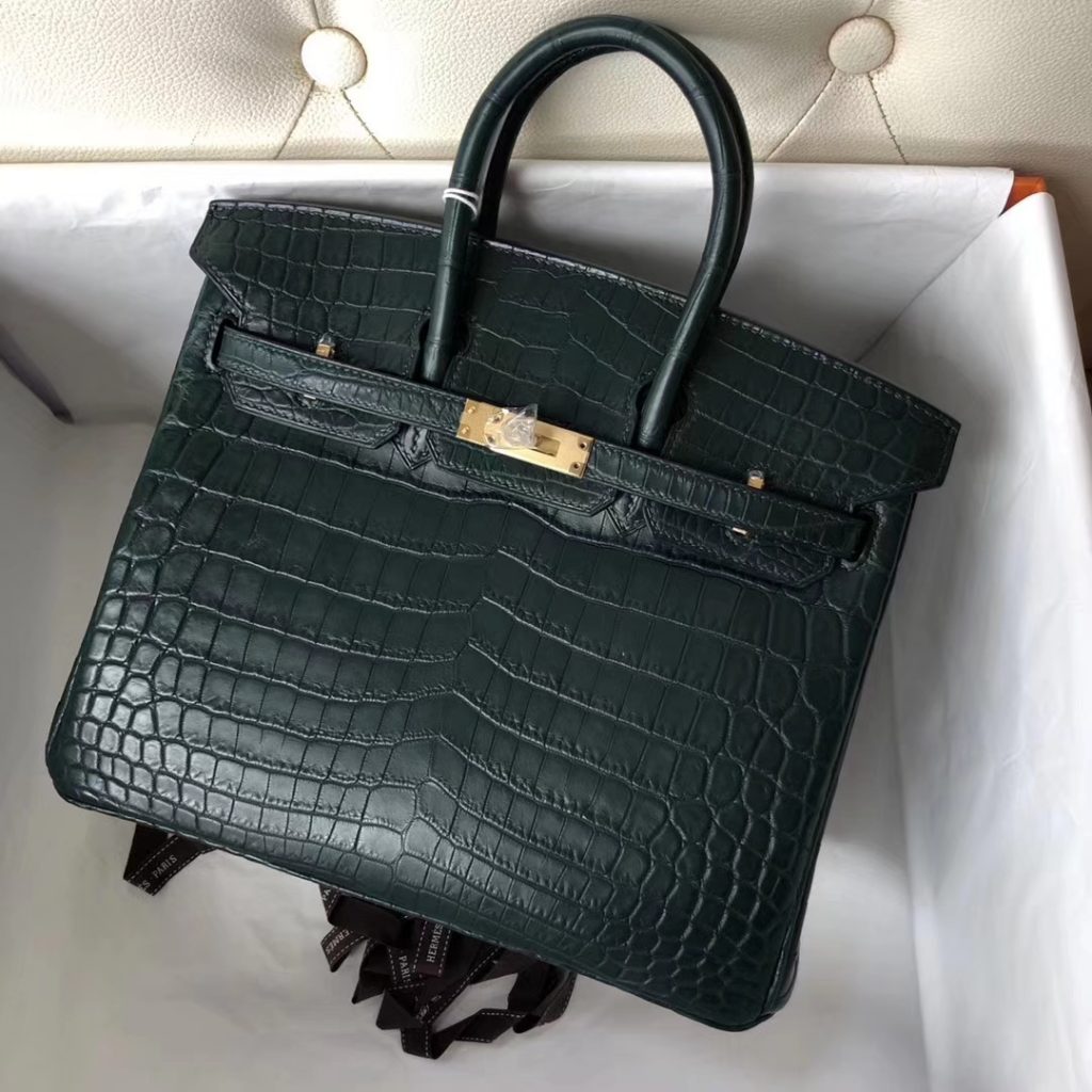 Elegant Hermes 1L Cacti Green Crocodile Matt Birkin25CM Tote Bag Gold Hardware