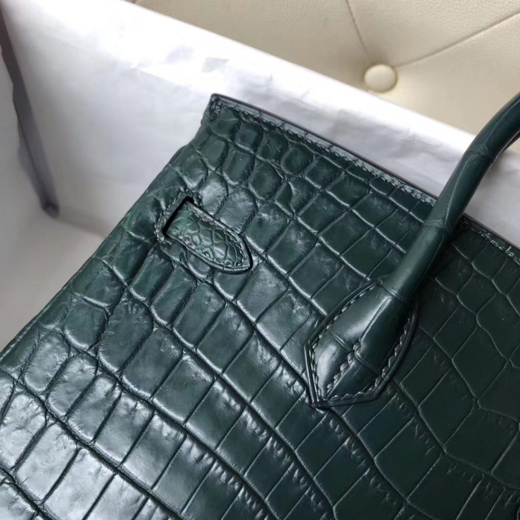 Elegant Hermes 1L Cacti Green Crocodile Matt Birkin25CM Tote Bag Gold Hardware