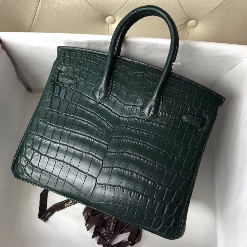 Elegant Hermes 1L Cacti Green Crocodile Matt Birkin25CM Tote Bag Gold Hardware