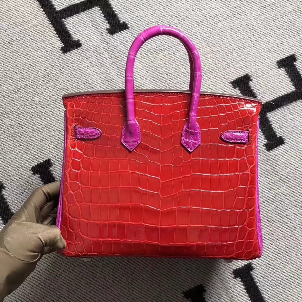 Noble Hermes Braise & J5 Shiny Crocodile Birkin Bag25CM Gold Hardware