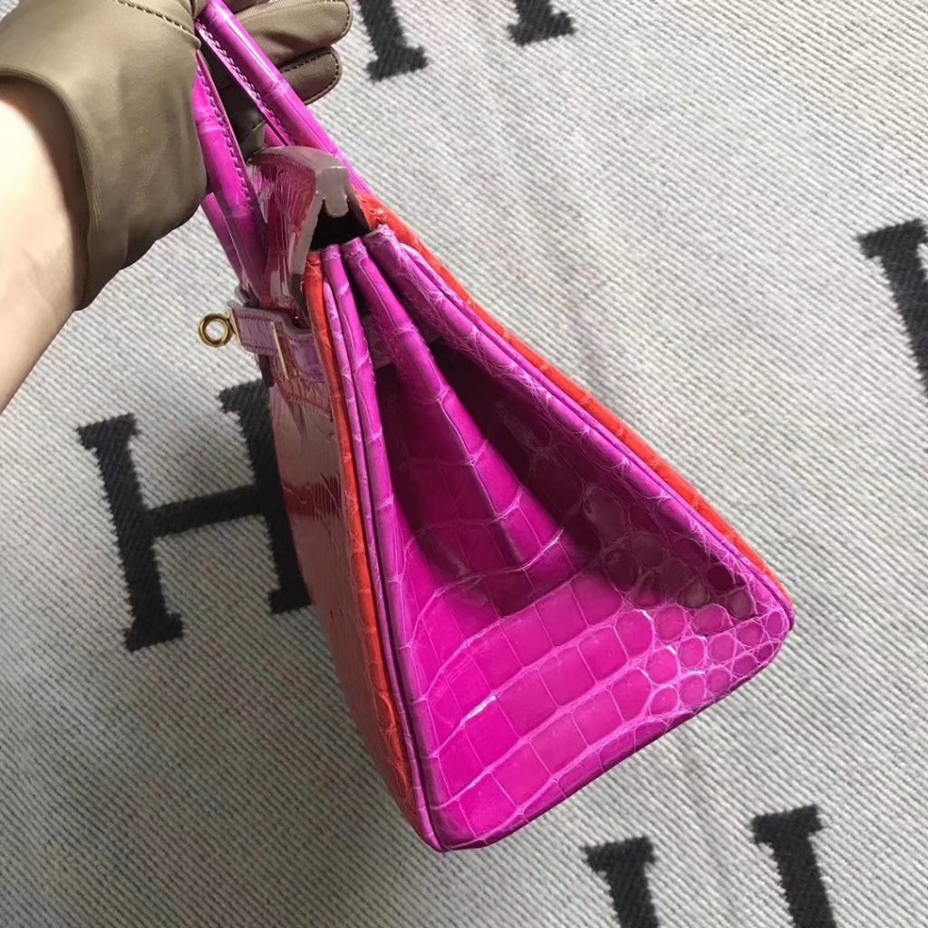 Noble Hermes Braise & J5 Shiny Crocodile Birkin Bag25CM Gold Hardware