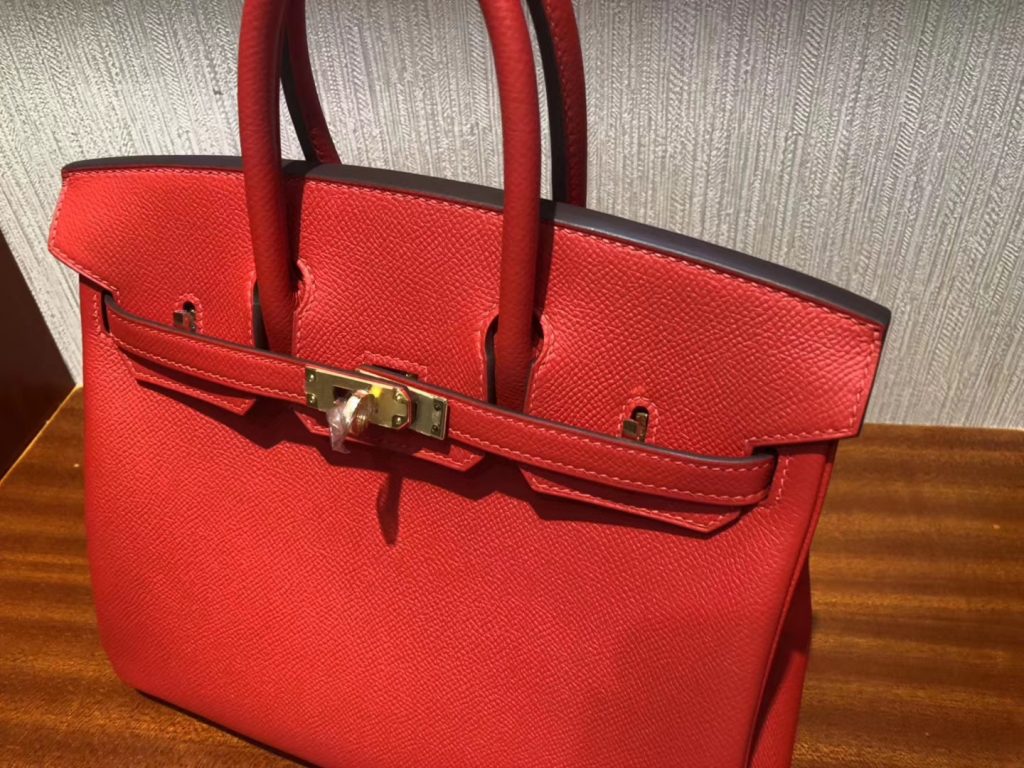 Stock Pretty Hermes 2019 New Color-S3 Rose de Coeur Epsom Birkin25CM Tote Bag Gold Hardware
